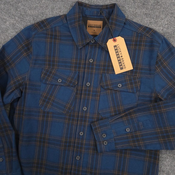 Lucky Brand Other - Lucky Brand Workwear Heavyweight Flannel Shirt Mens M Blue Plaid Performance NEW